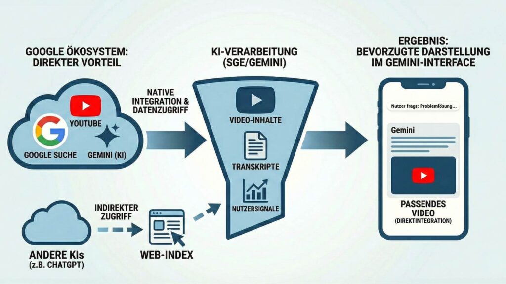 YouTube Strategie: Schaubild darüber, wie Gemini Videoinhalte in der Suche im Chatbot ausspielt